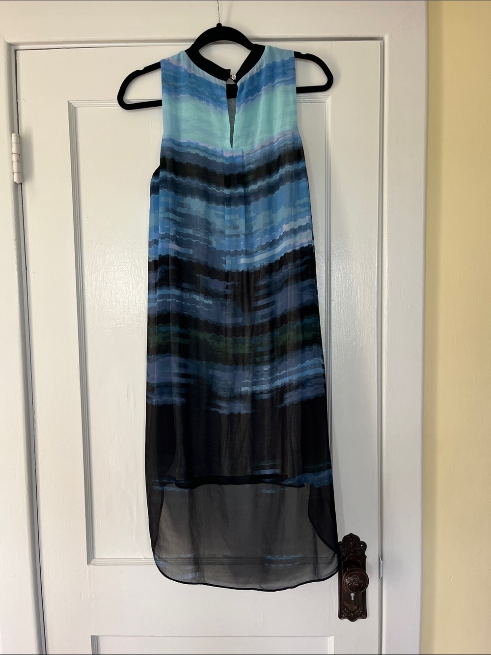 Rachel Sleeveless Blue Striped High-Low Dress - Picture 2 of 7